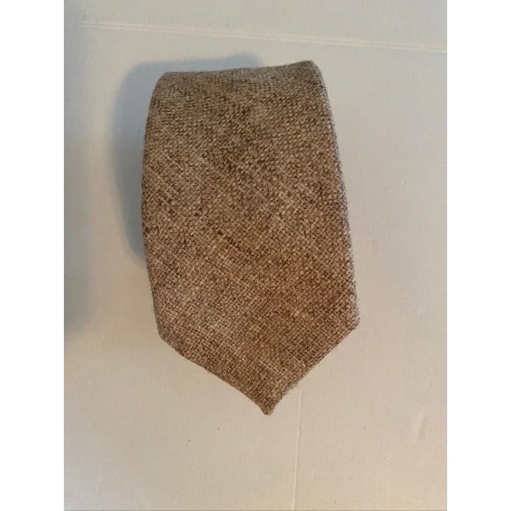 Partridge of Redditch England Mens Tan Brown Tweed Wool Blend Necktie 3.25 Inch